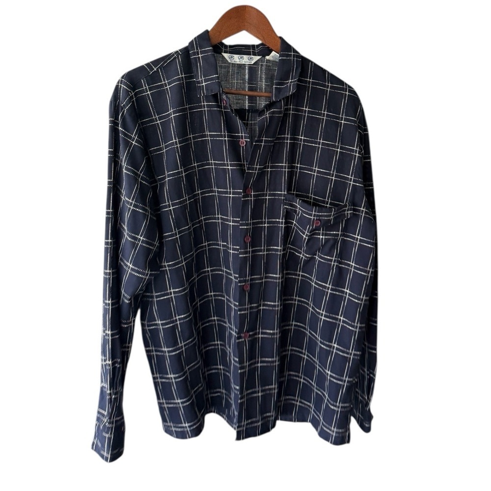 Vintage Jean Paul Germain Classic Navy Checkered Button-Down Shirt Size Large